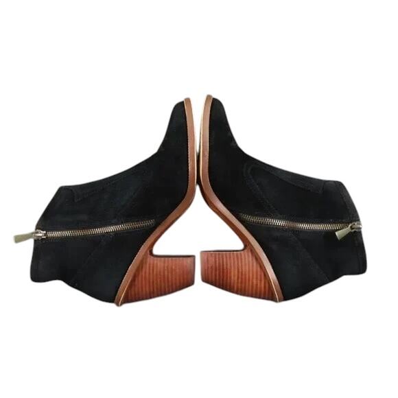 Hinge Shoes Womens 7.5 Booties Western Leather Black Stack Heel Embroidered Zip - Picture 13 of 15